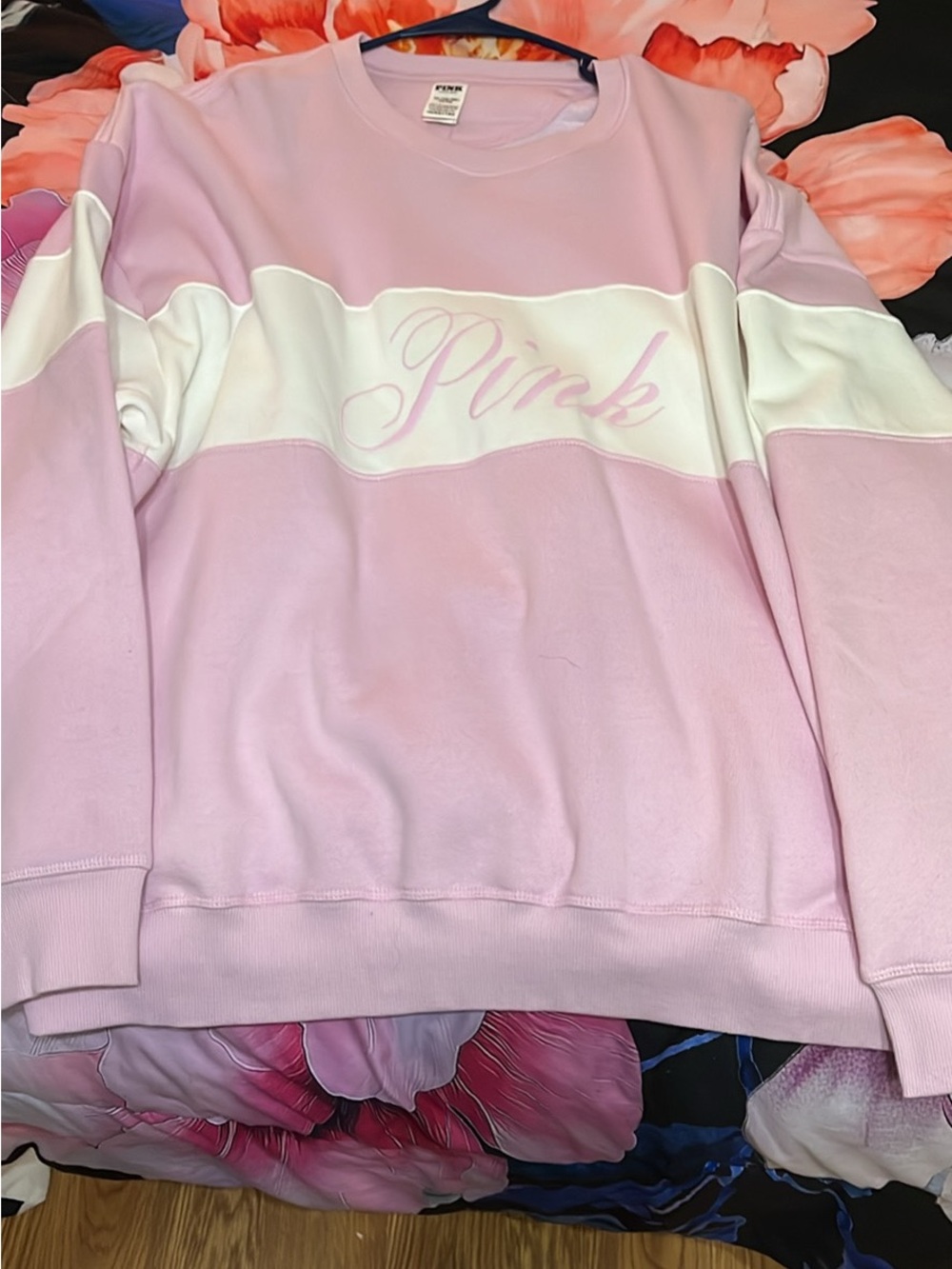 PINK Victoria's Secret Pink & White Colorblock Crewneck Sweatshirt